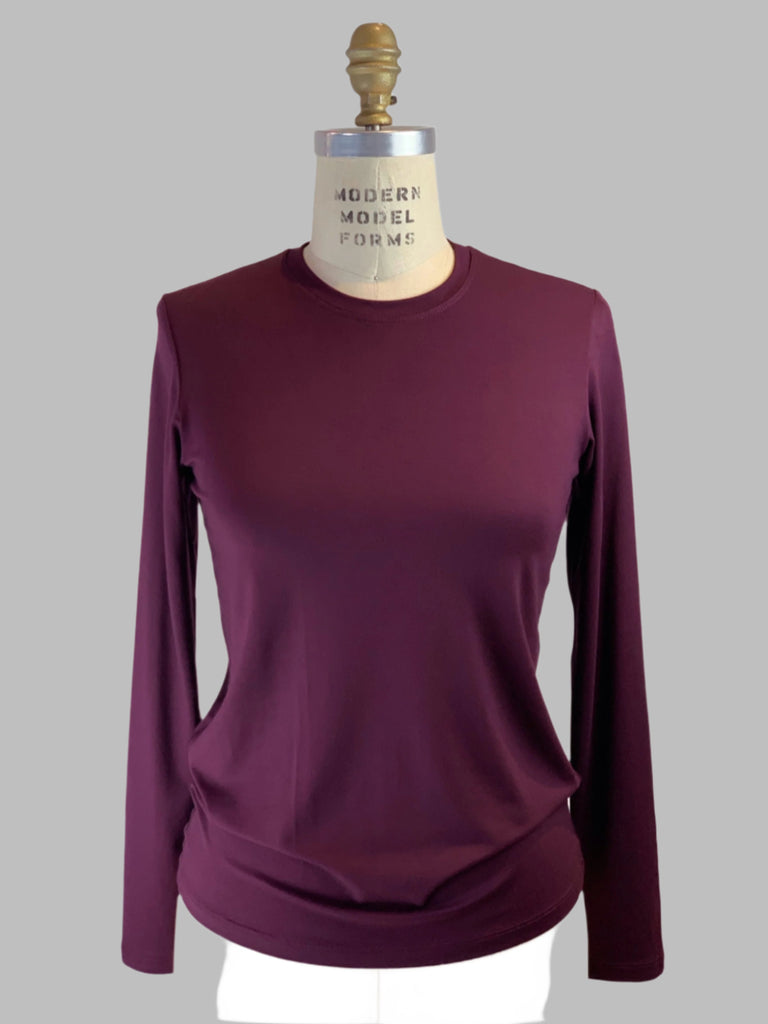 Long Sleeve Merlot Crew Neck Viscose Jersey