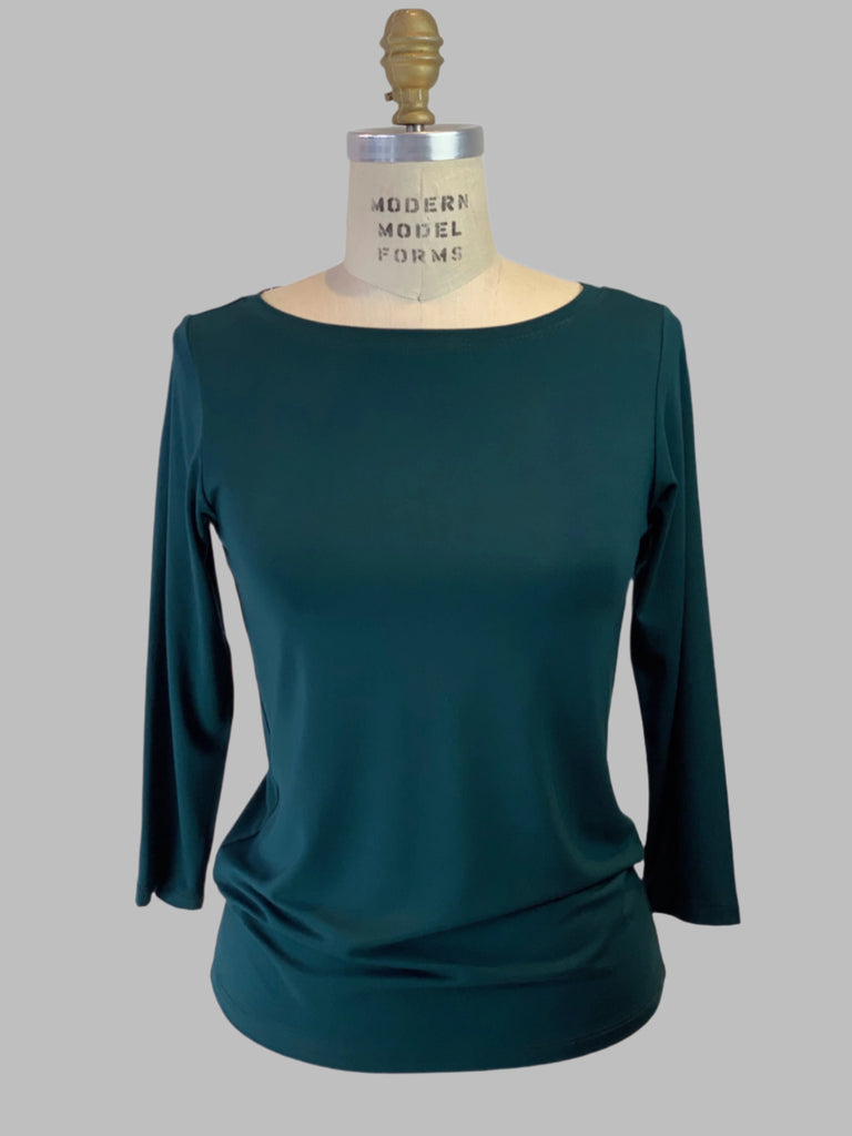 3/4 Sleeve Midnight Forest Green Boat Neck Viscose Jersey