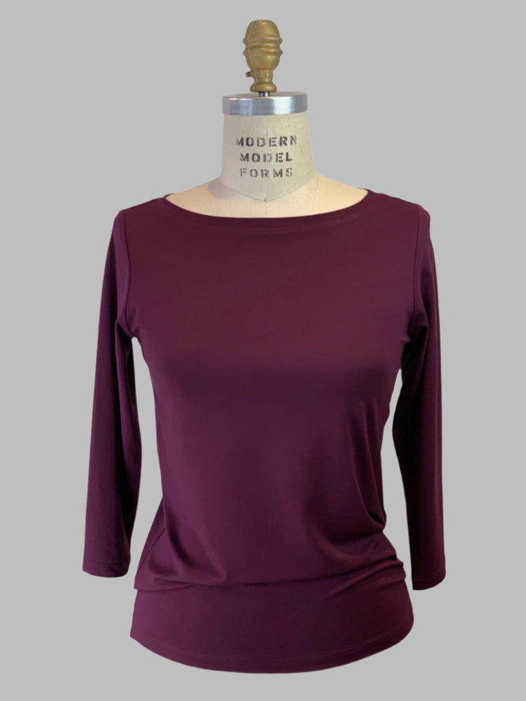 3/4 Sleeve Merlot Boat Neck Viscose Jersey