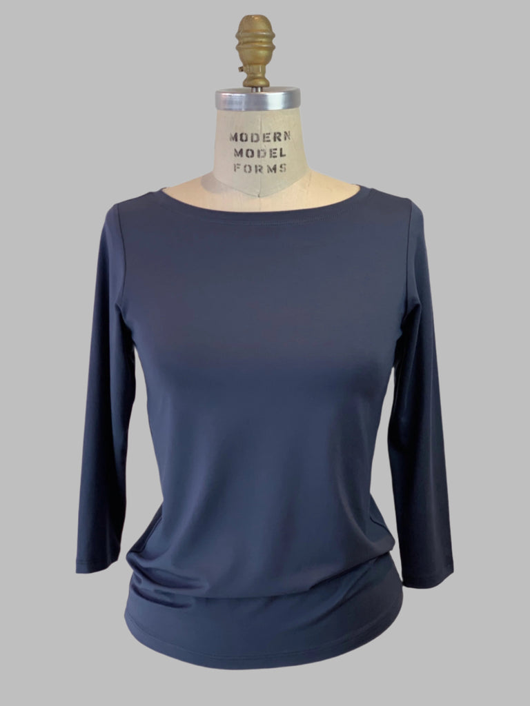 3/4 Sleeve Shale Grey Boat Neck Viscose Jersey