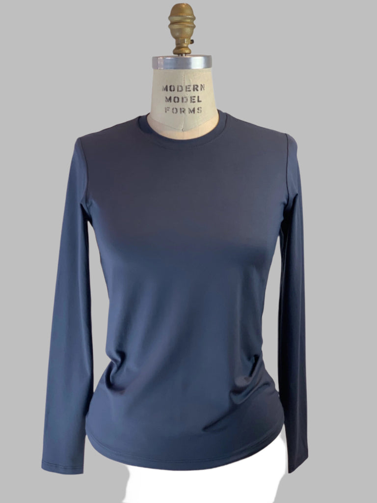 Long Sleeve Shale Grey Crew Neck Viscose Jersey