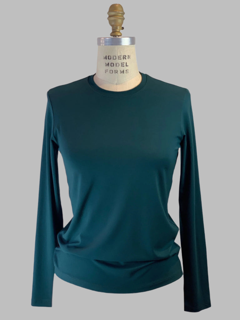 Long Sleeve Midnight Forest Green Crew Neck Viscose Jersey