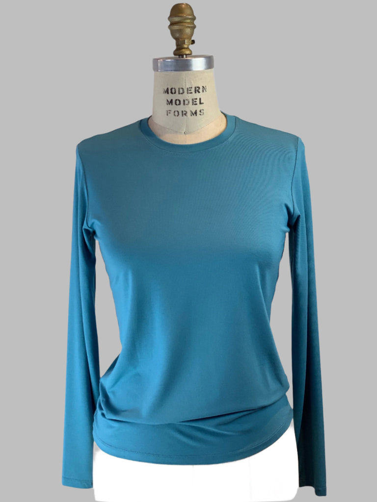 Long Sleeve Azure Blue Crew Neck Viscose Jersey