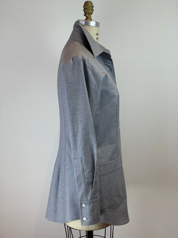 Women's Heather Grey Brushed Cotton Flannel Jacket Shirt