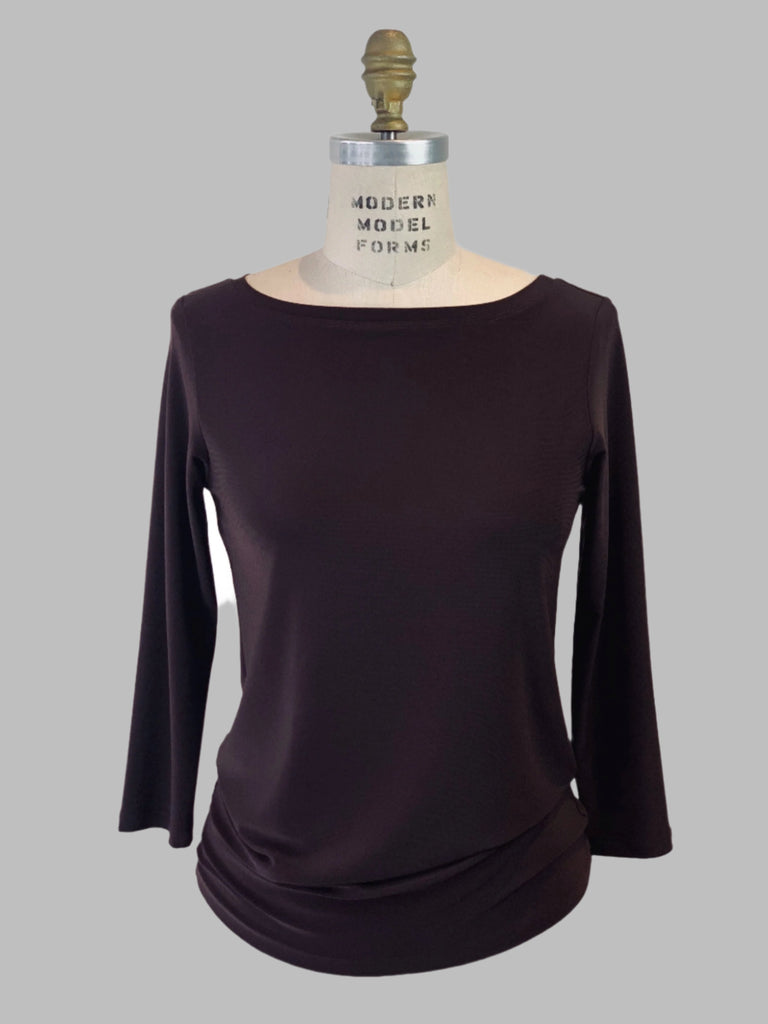 3/4 Sleeve Chocolate Brown Boat Neck Jersey