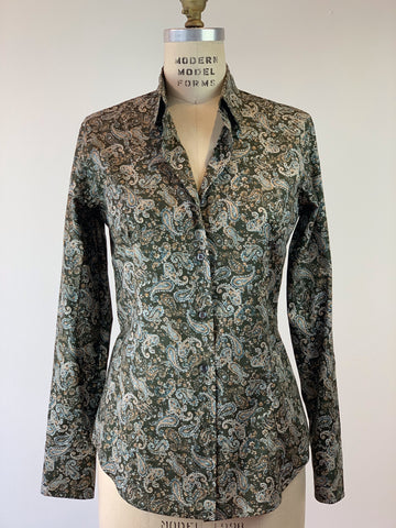 Women's Long Sleeve Olive Sapphire Camel Paisley Shirt