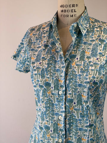 Women's Short Sleeve Aqua Sage Cottage Forest  Shirt