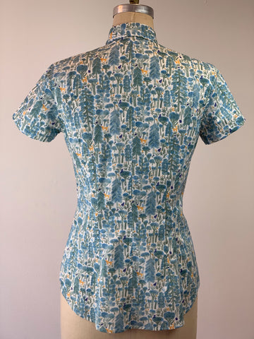 Women's Short Sleeve Aqua Sage Cottage Forest  Shirt
