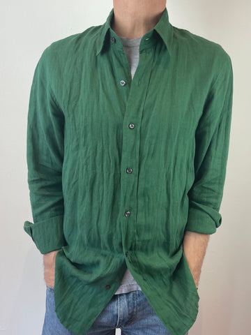 Men's Emerald Linen Long Sleeve Shirt