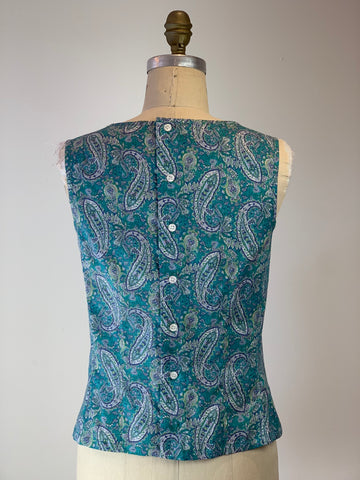 Button Back Pop Top Cerulean Boteh