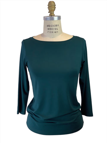 3/4 Sleeve Midnight Forest Green Boat Neck Viscose Jersey
