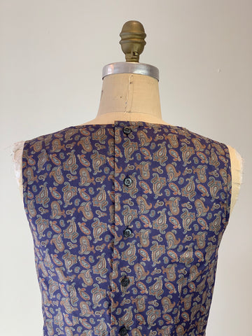 Button Back Pop Top Navy Vintage Paisley