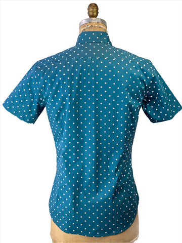 Men's Peacock Blue Polka Dot Shirt