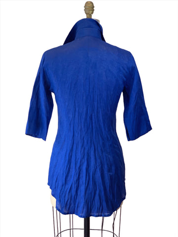 Cobalt Blue 3/4 Sleeve Linen Long Shirt