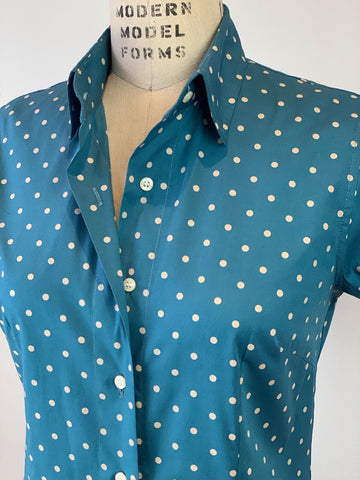 Peacock Blue Polka Dot Shirt Dress