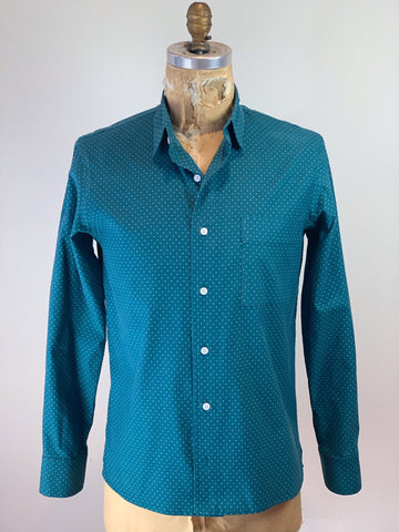 Men's Peacock Blue Pin Dot Ultra Soft Fine Wale Cord Utility Shirt