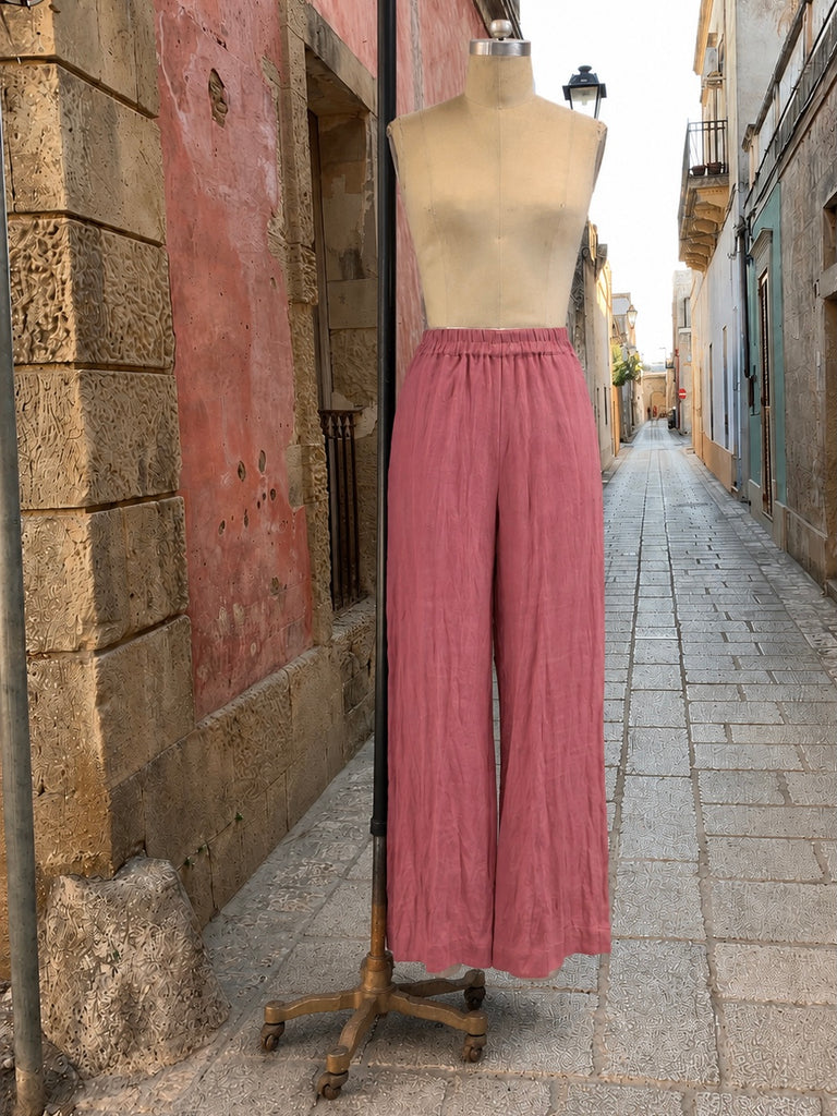 WOMEN’S OLD ROSE LINEN PULL ON PALAZZO PANT