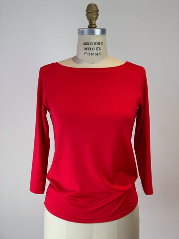 3/4 Sleeve Red Coral Boat Neck Viscose Jersey