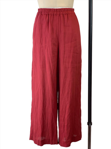 Women's Burnt Red Linen Pull On Palazzo Pant