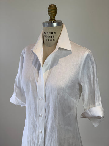 White Linen Long Fitted Shirt