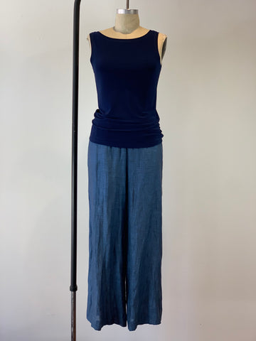 Women's Deep Sapphire Linen Pull On Palazzo Pant