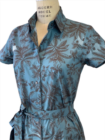 Tropical Dusk Blue Shirt Dress