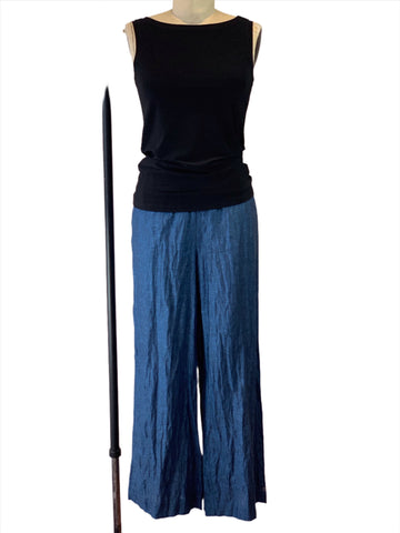 Women's Deep Sapphire Linen Pull On Palazzo Pant