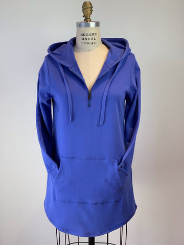 DKR Long Hooded Kangaroo Tunic Top With 3/4 Zip Periwinkle