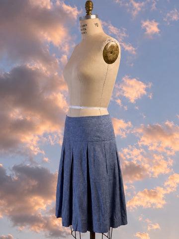 CHAMBRAY LINEN TUCKED POCKET SKIRT