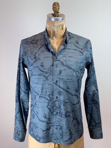 Men's Vintage Map Straight Cut Shirt