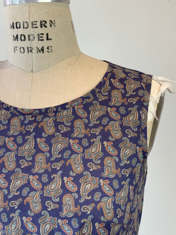 Button Back Pop Top Navy Vintage Paisley