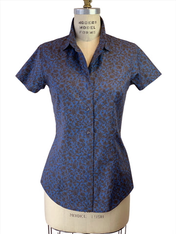 Women's Cobalt/Chocolate Trelis Floral  Shirt