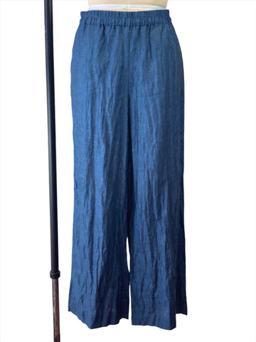 Women's Deep Sapphire Linen Pull On Palazzo Pant