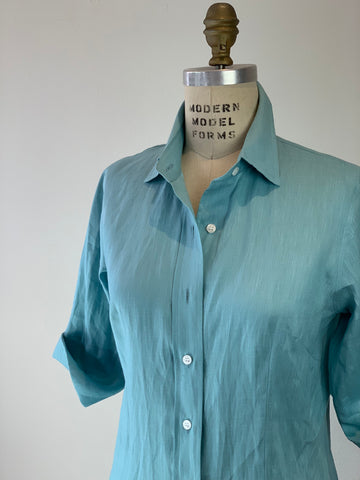 Aquamarine Linen Long Fitted Shirt