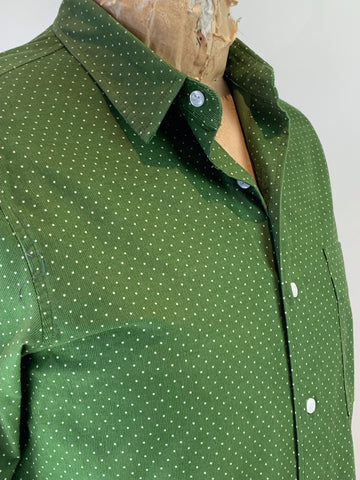 Men's Parrot Green Pin Dot Ultra Soft Fine Wale Cord Utility Shirt