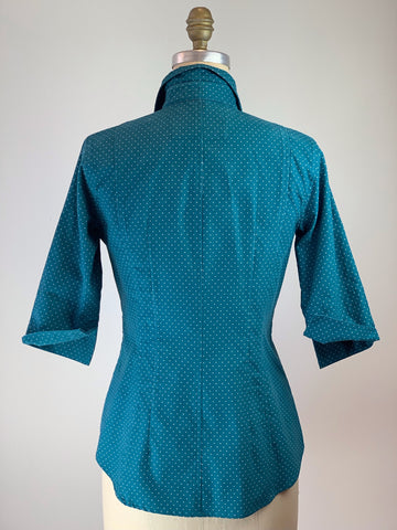 Women's Peacock Blue Ultra Soft Fine Wale Cord 3/4 Sleeve Shirt