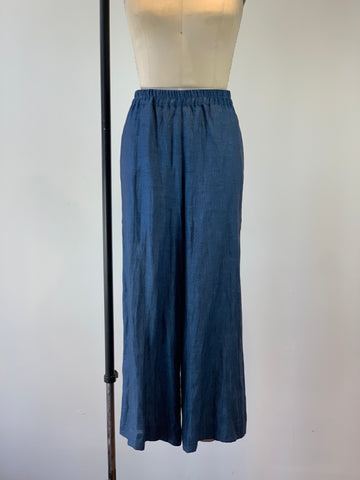 Women's Deep Sapphire Linen Pull On Palazzo Pant