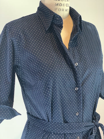 Navy Pin Dot Ultra Soft Fine Wale Cord Shirt Dress