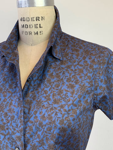Women's Cobalt/Chocolate Trelis Floral  Shirt