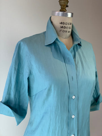 Aquamarine Linen Long Fitted Shirt