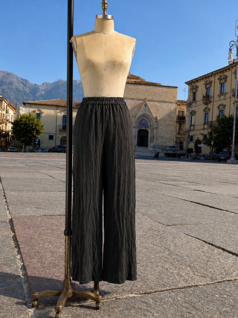 WOMEN’S BLACK LINEN PULL ON PALAZZO PANT