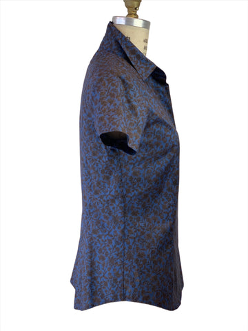 Women's Cobalt/Chocolate Trelis Floral  Shirt