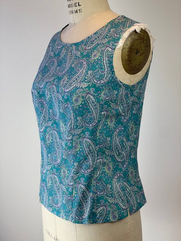 Button Back Pop Top Cerulean Boteh