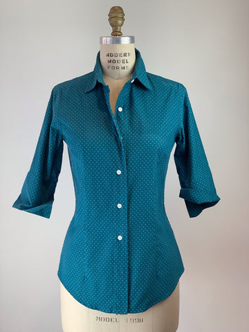 Women's Peacock Blue Ultra Soft Fine Wale Cord 3/4 Sleeve Shirt