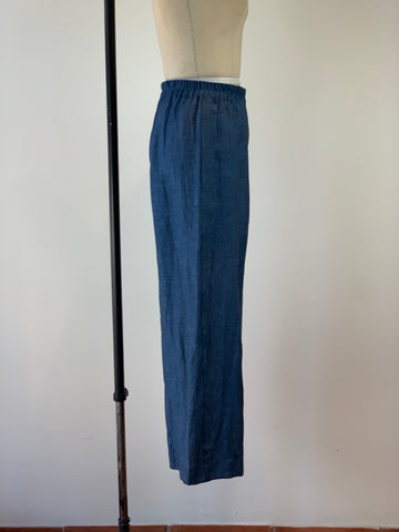 Women's Deep Sapphire Linen Pull On Palazzo Pant