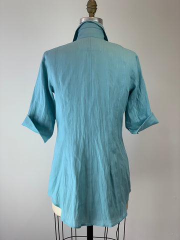 Aquamarine Linen Long Fitted Shirt