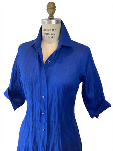 Cobalt Blue 3/4 Sleeve Linen Long Shirt