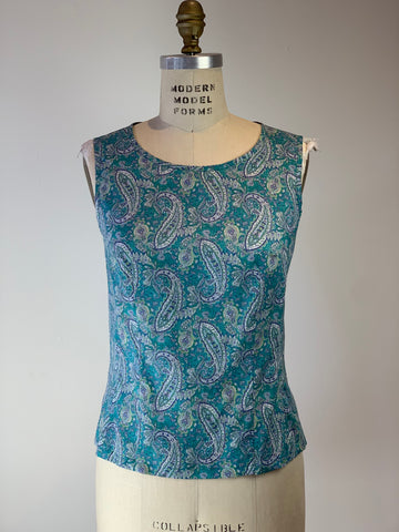 Button Back Pop Top Cerulean Boteh