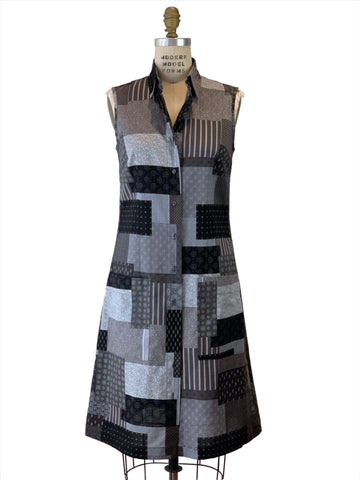 Patchwork Print Sleeveless Shirt Dress