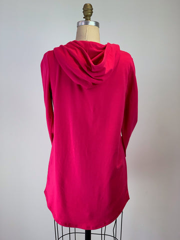 DKR Long Hooded Kangaroo Tunic Top With 3/4 Zip Raspberry